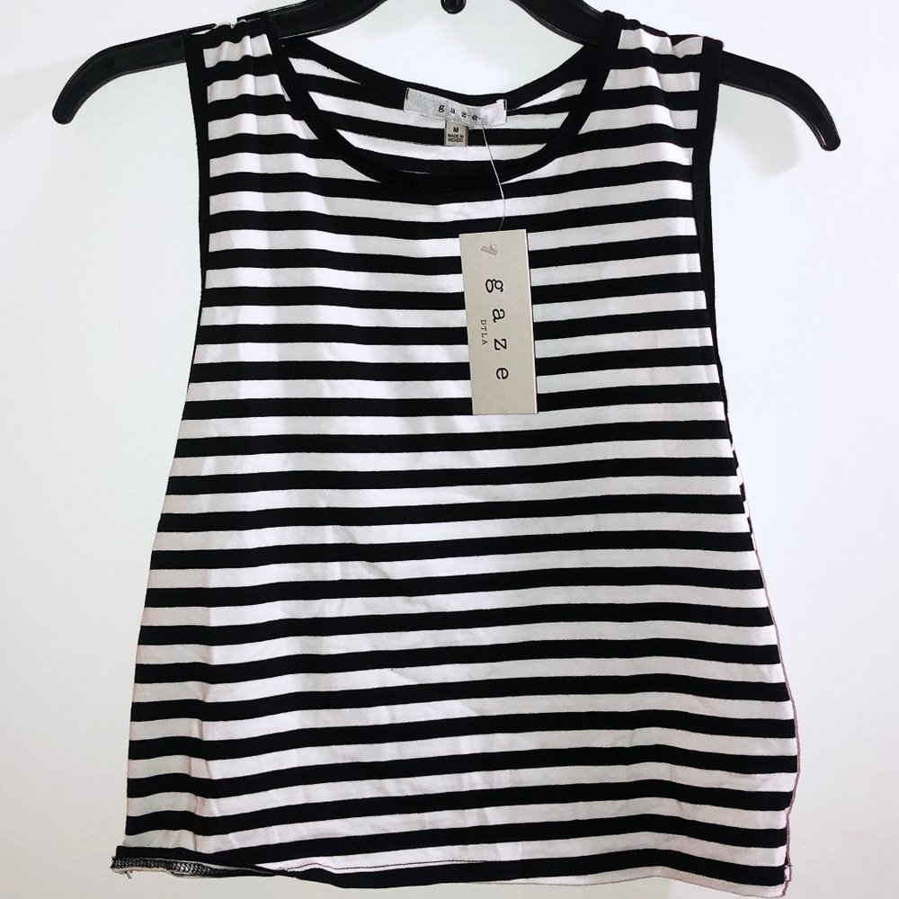 GAZE Black and White Striped Crop Tank